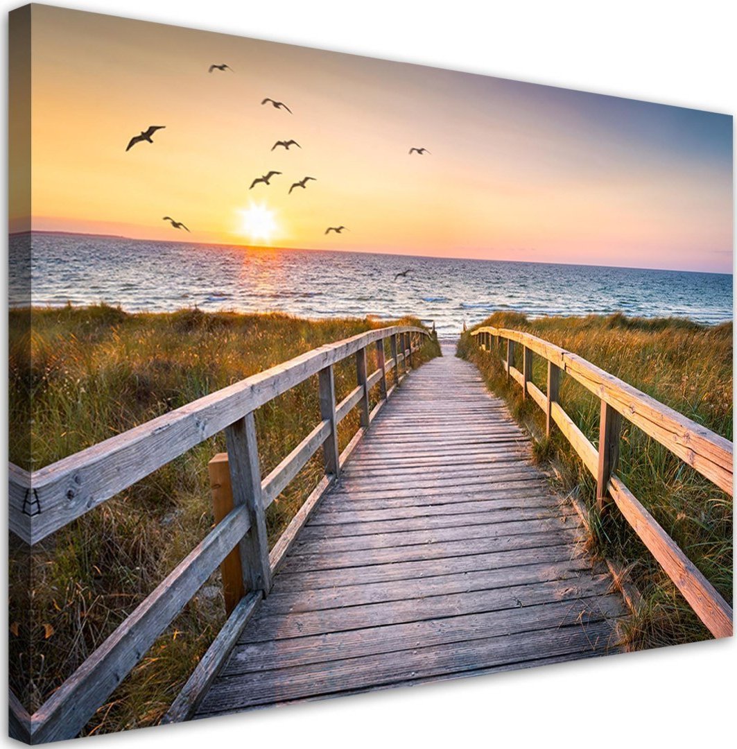 Feeby Obraz na płótnie, Zachód słońca morze plaża - 120x80