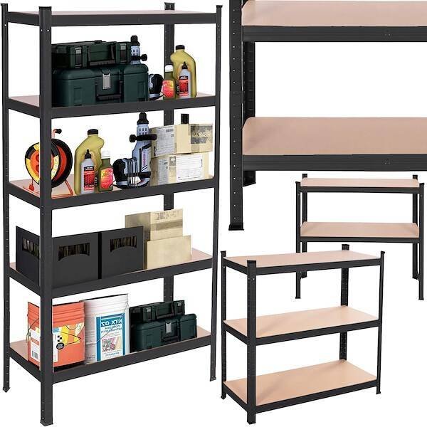 Springos Regał metalowy z 5 półkami 150x75x30cm 675kg do garażu, piwnicy, czarny UNIWERSALNY