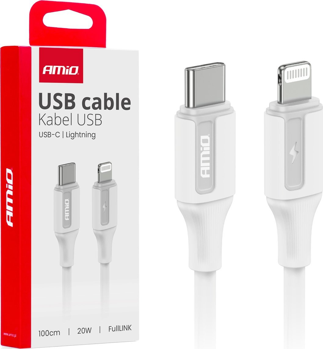 Kabel USB AMiO USB-C - Lightning 1 m Biały