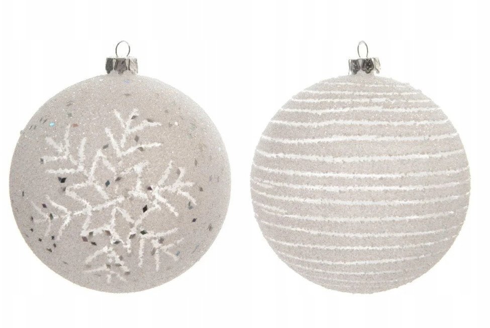 Bombka choinkowa 8 cm śnieżynka i paski beżowo-biała 1 szt. nietłukąca mix wzorów