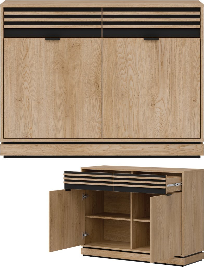 Komoda mała dwudrzwiowa z szufladami Lamele Dąb Cremona Czarny FERRO FE02