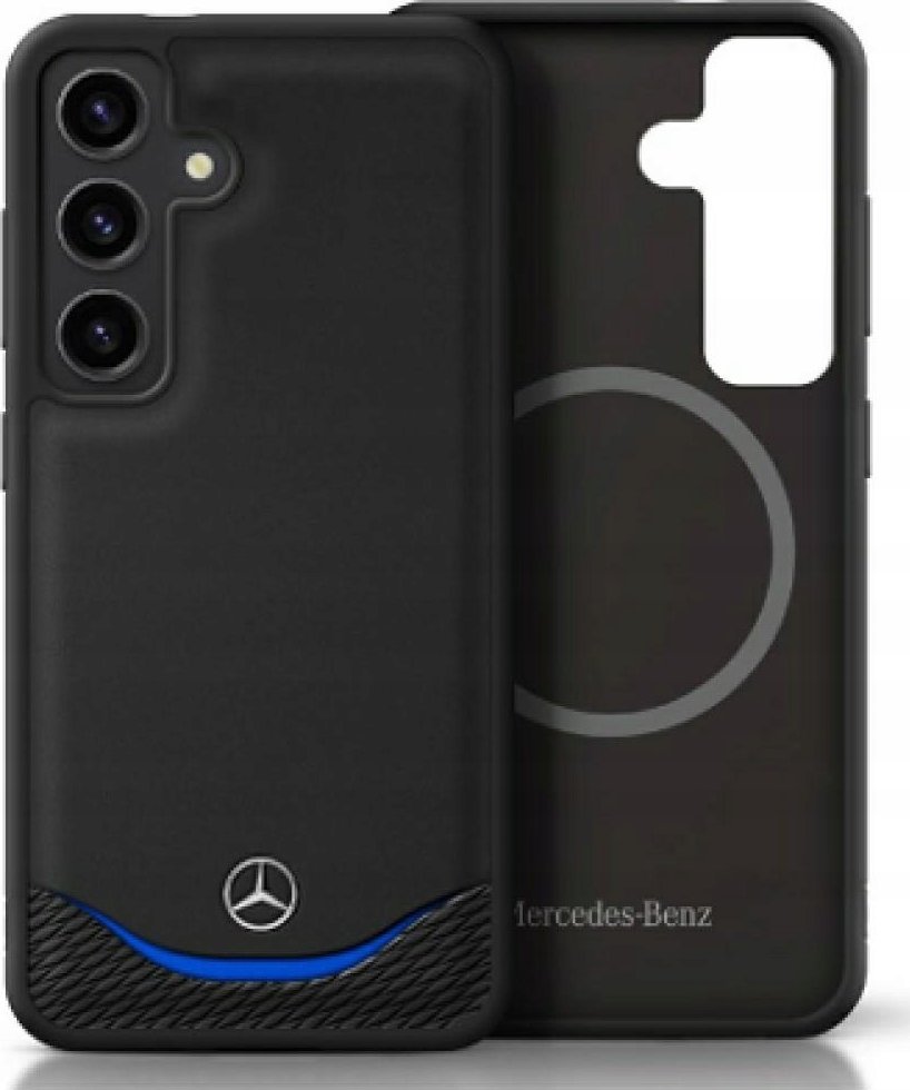 Mercedes Leather Contrasted Blue Horizontal Curve MagSafe case for Samsung Galaxy S25 black