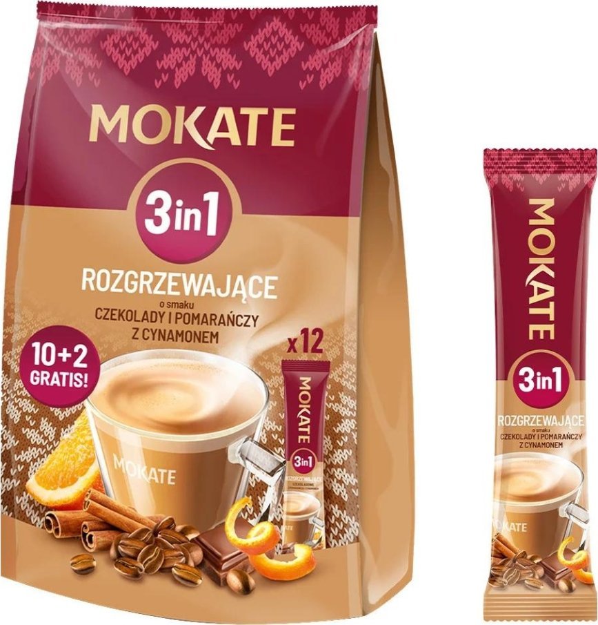 Mokate Kawa rozpuszczalna MOKATE 3w1 rozgrzewająca czekolada pomarańcza cynamon 12 saszetek