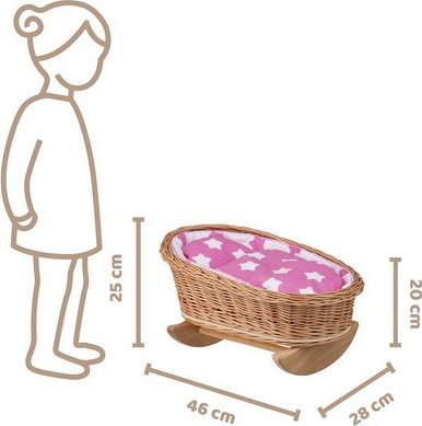 WickerPL BUJANE ŁÓŻECZKO KOŁYSKA Z WIKLINY DLA LALEK Z POŚCIELĄ 46X28 H 20/25 CM