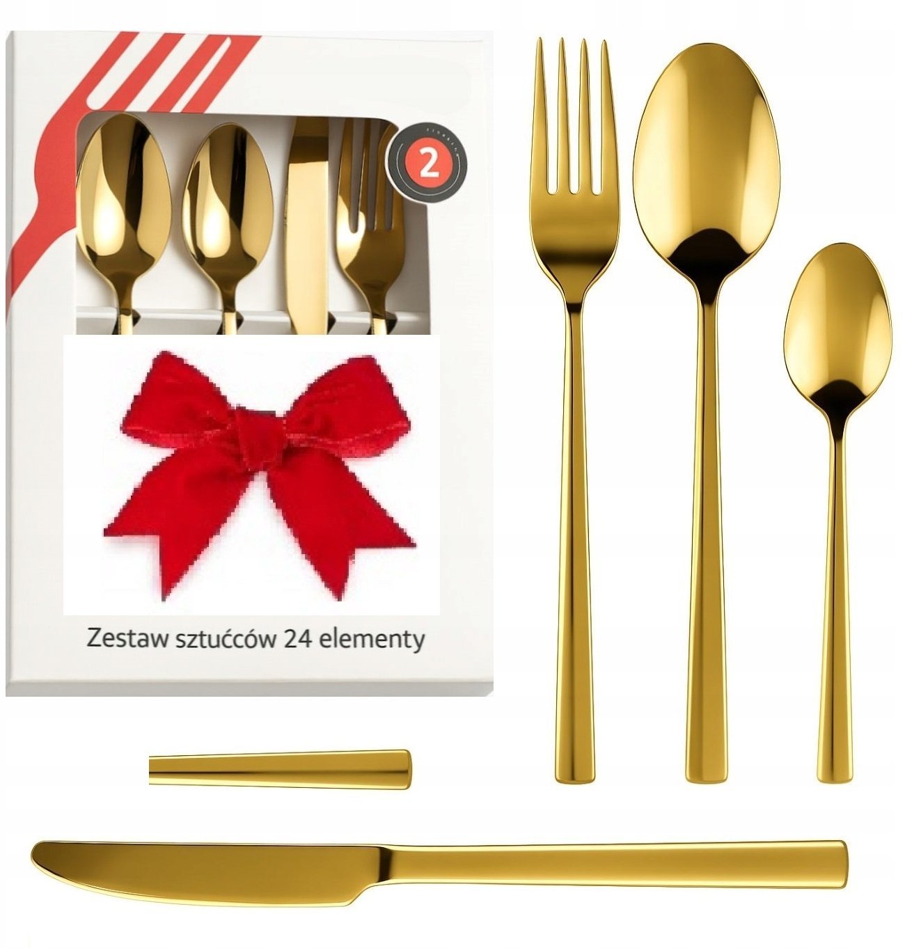 KOMPLET SZTUĆCÓW PIANO SHINY GOLD 24 SZTUKI W PUDEŁKU 1951