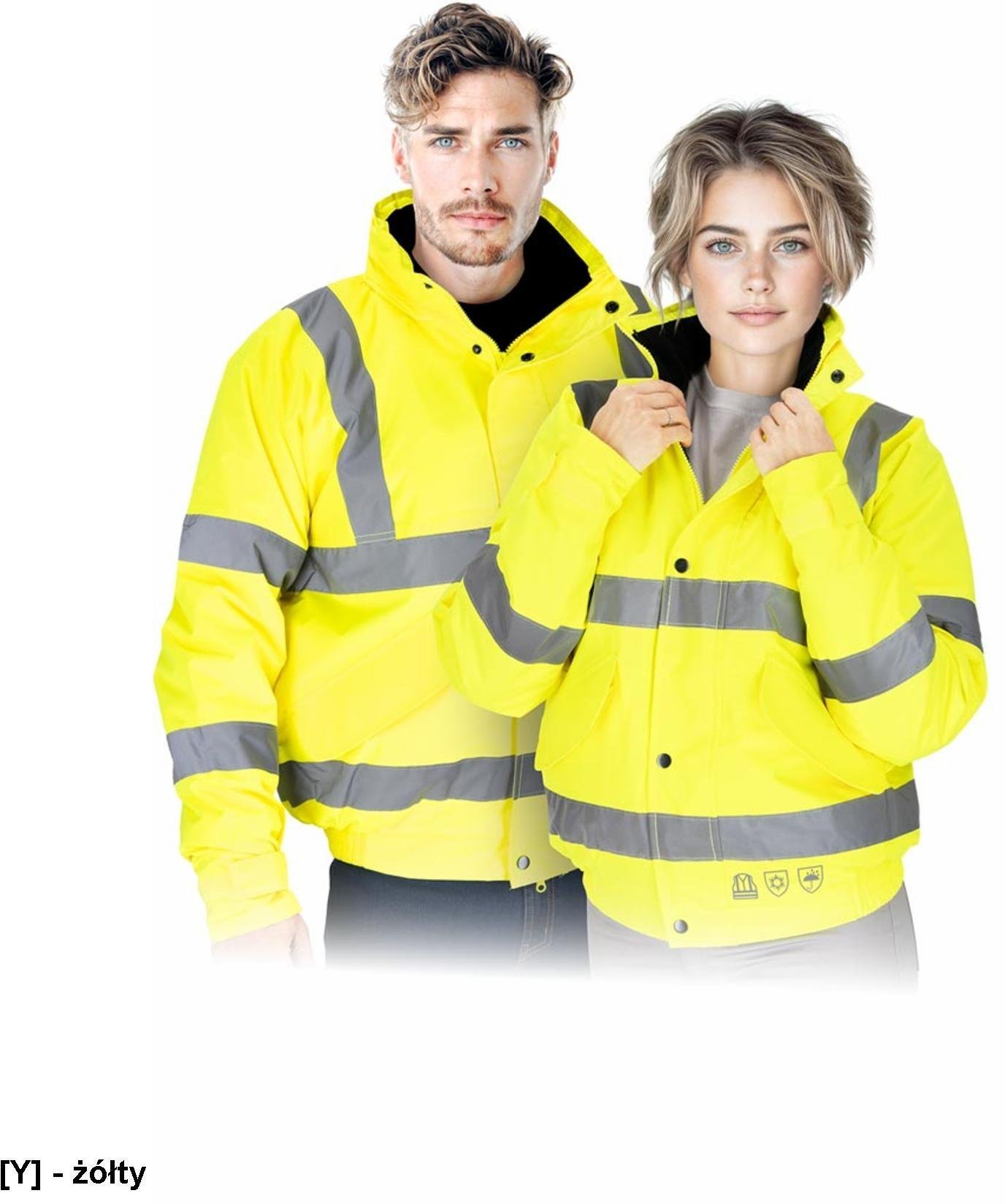 Kurtka ochronna ocieplana kaptur stały pasy odblaskowe wodoodporna plamoodporna dwustronny zamek błyskawiczny stójka 100% poliester FULSON 3XL