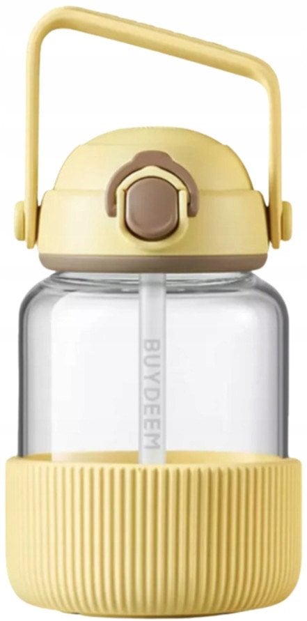 BUYDEEM Szklany bidon ze słomką 800 ml, model DG78, kolor Mellow Yellow