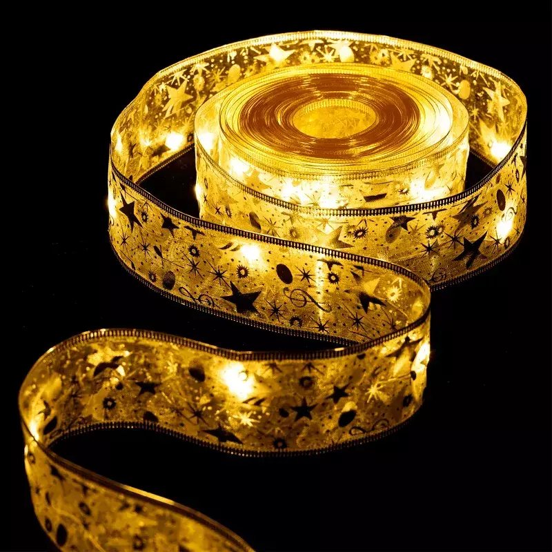 Szarfa choinkowa 2 m na 3 baterie AA złota w gwiazdki 5 cm ciepła