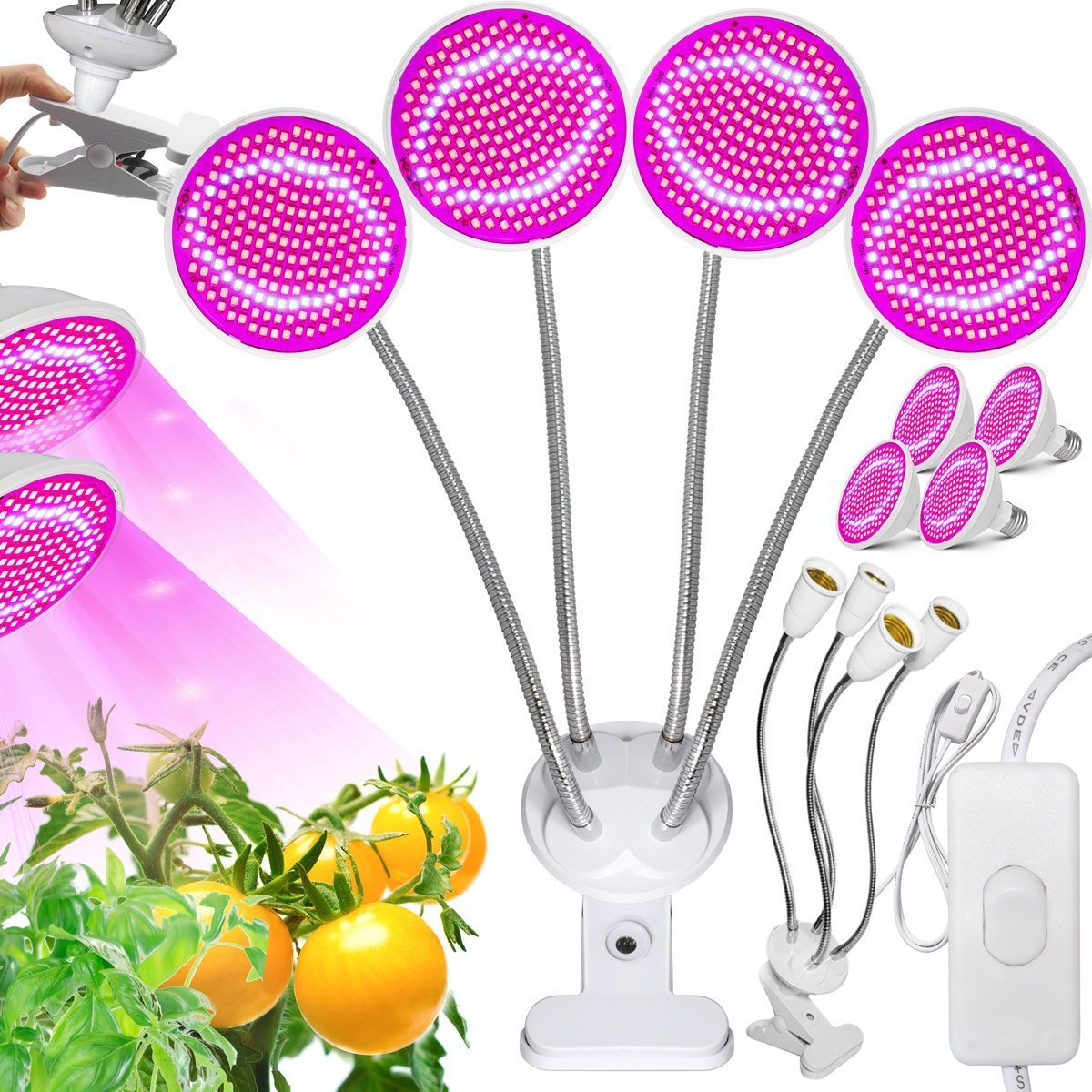 Lampa wisząca Heckermann Zestaw 4x Żarówka LED plant Heckermann 200LED 18WLED - 20W + Uchwyt