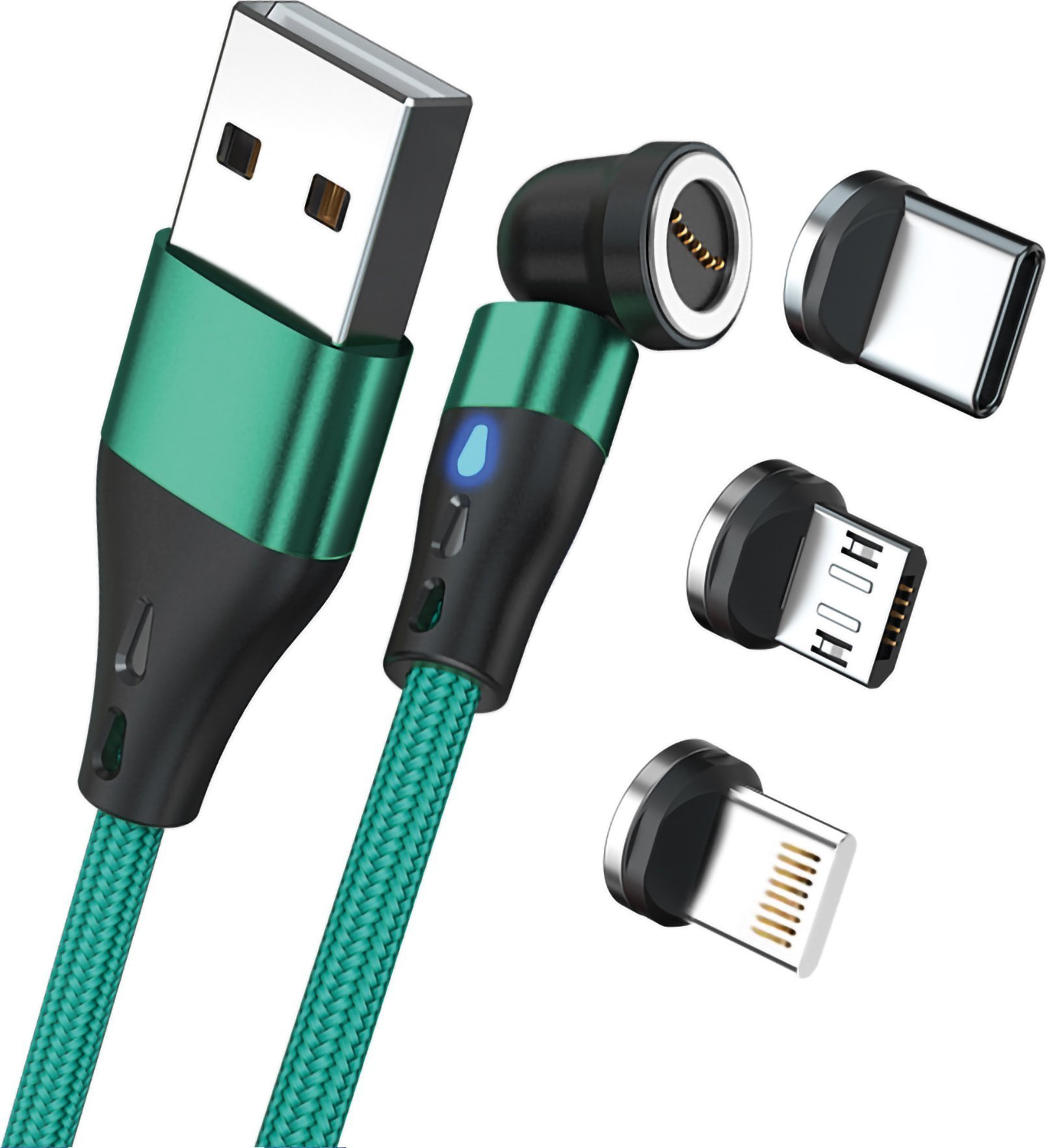 Kabel USB Realpower USB-A - USB-C + microUSB + Lightning 2 m Zielony (439645)