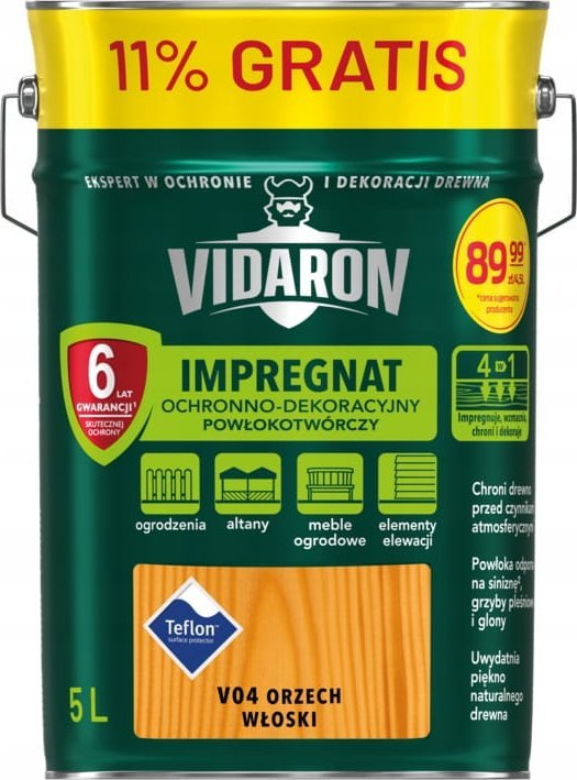 VIDARON Vidaron impregnat powłokotwórczy ochronno-dekoracyjny 5L orzech włoski