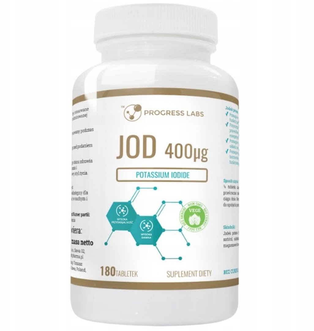 PROGRESS LABS_Jod 400 jednostek suplement diety 180 tabletek