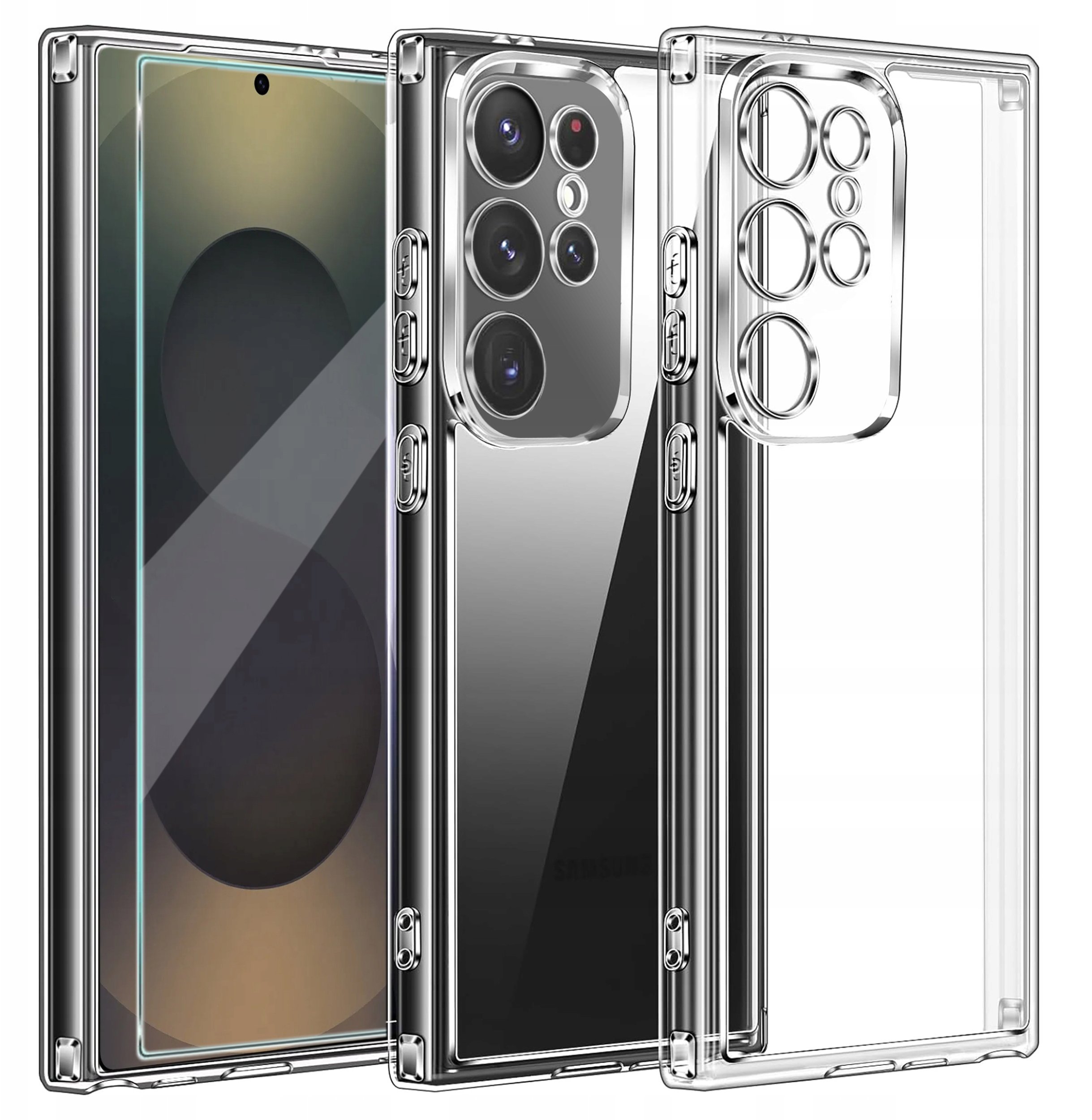 Etui do Samsung Galaxy S25 Ultra WZMACNIANE SILIKONOWE PRZEZROCZYSTE +Szkło