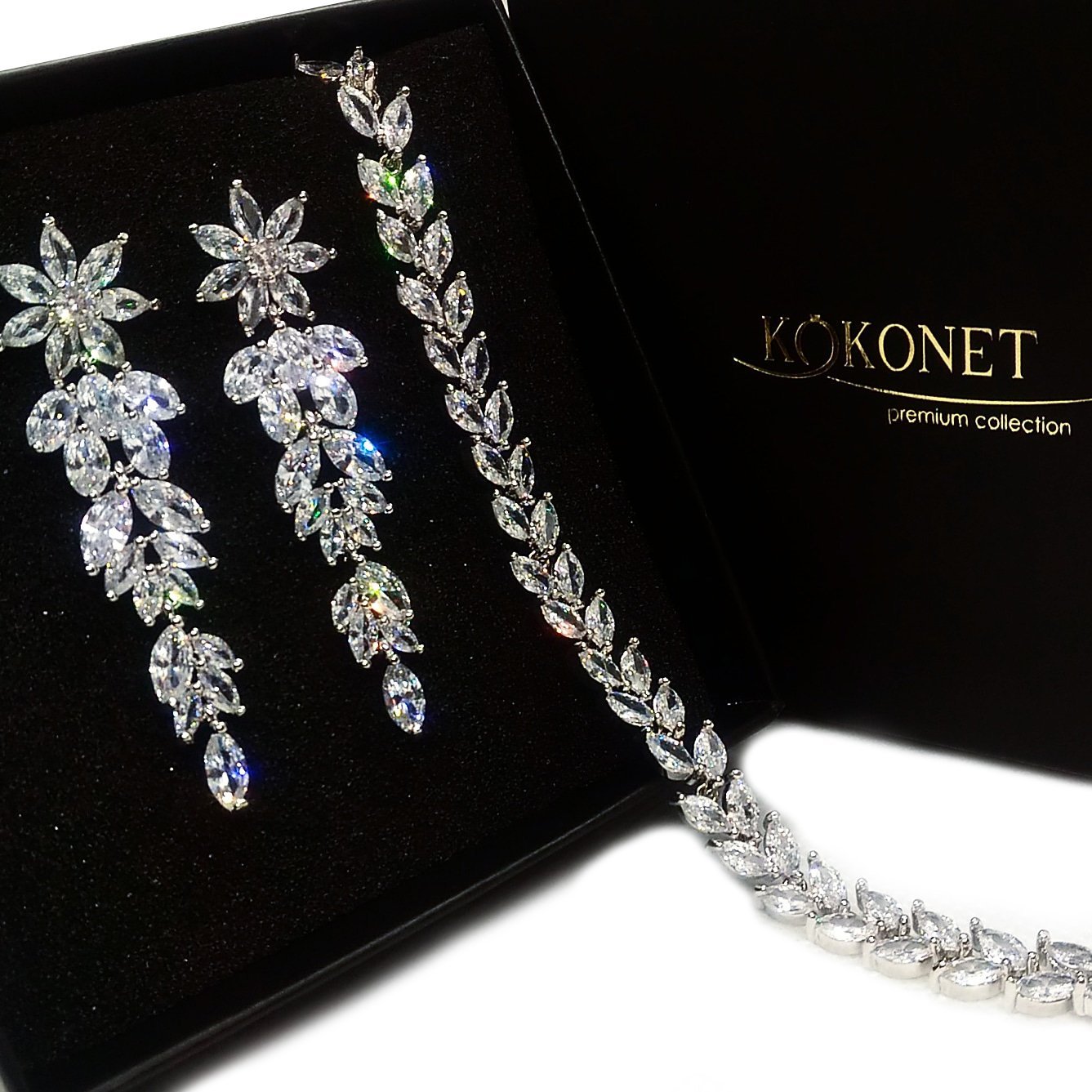 KOKONET Długie kolczyki srebrne z bransoletką w zestawie