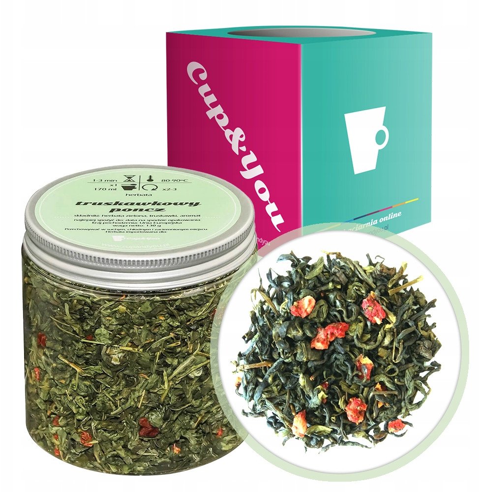 Herbata zielona TRUSKAWKOWY PONCZ truskawki 130g - sypana liściasta herbata PREMIUM Cup&You