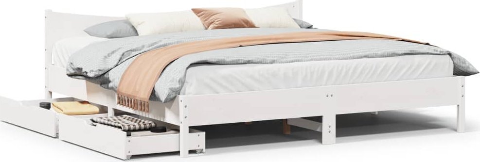 vidaXL Rama łóżka z szufladami, biała, 180x200 cm, lite drewno sosnowe