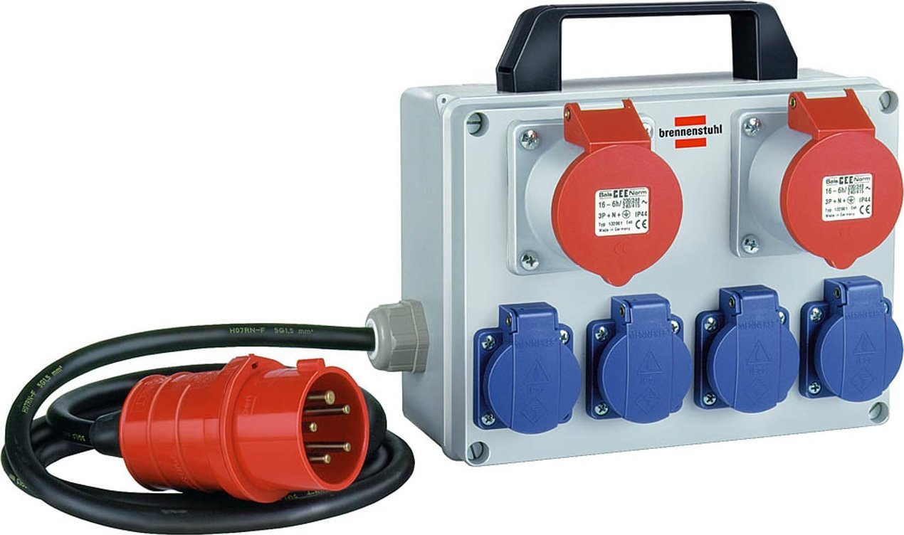 Brennenstuhl Brennenstuhl BKV 2/4 T IP44 rozdzielacz zasilania PDU 6 x gniazdo sieciowe Czarny, Niebieski, Szary, Czerwony