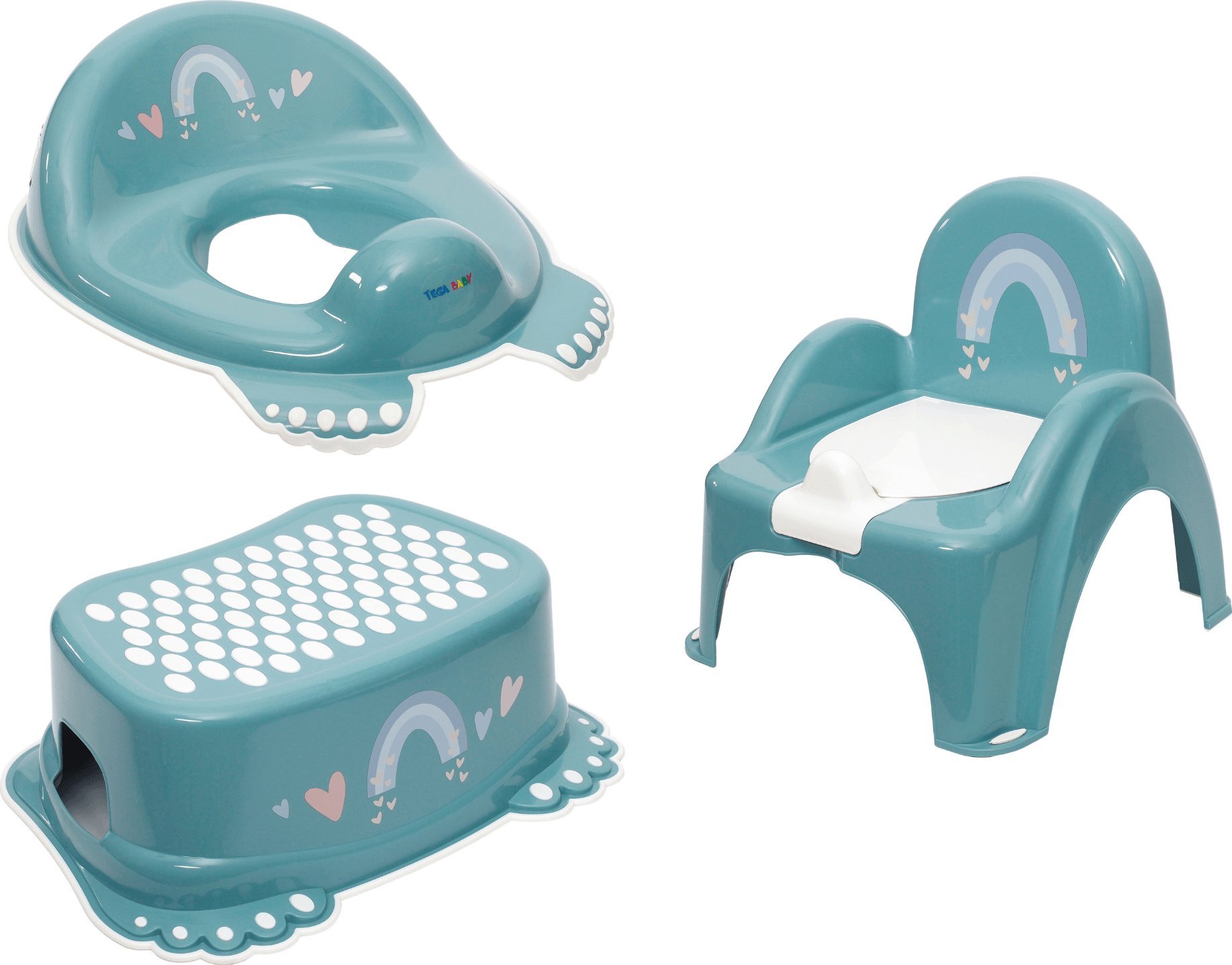 Tega Baby Nocnik Krzesełko Grający Podnóżek Nakładka Tęcza Turkusowy