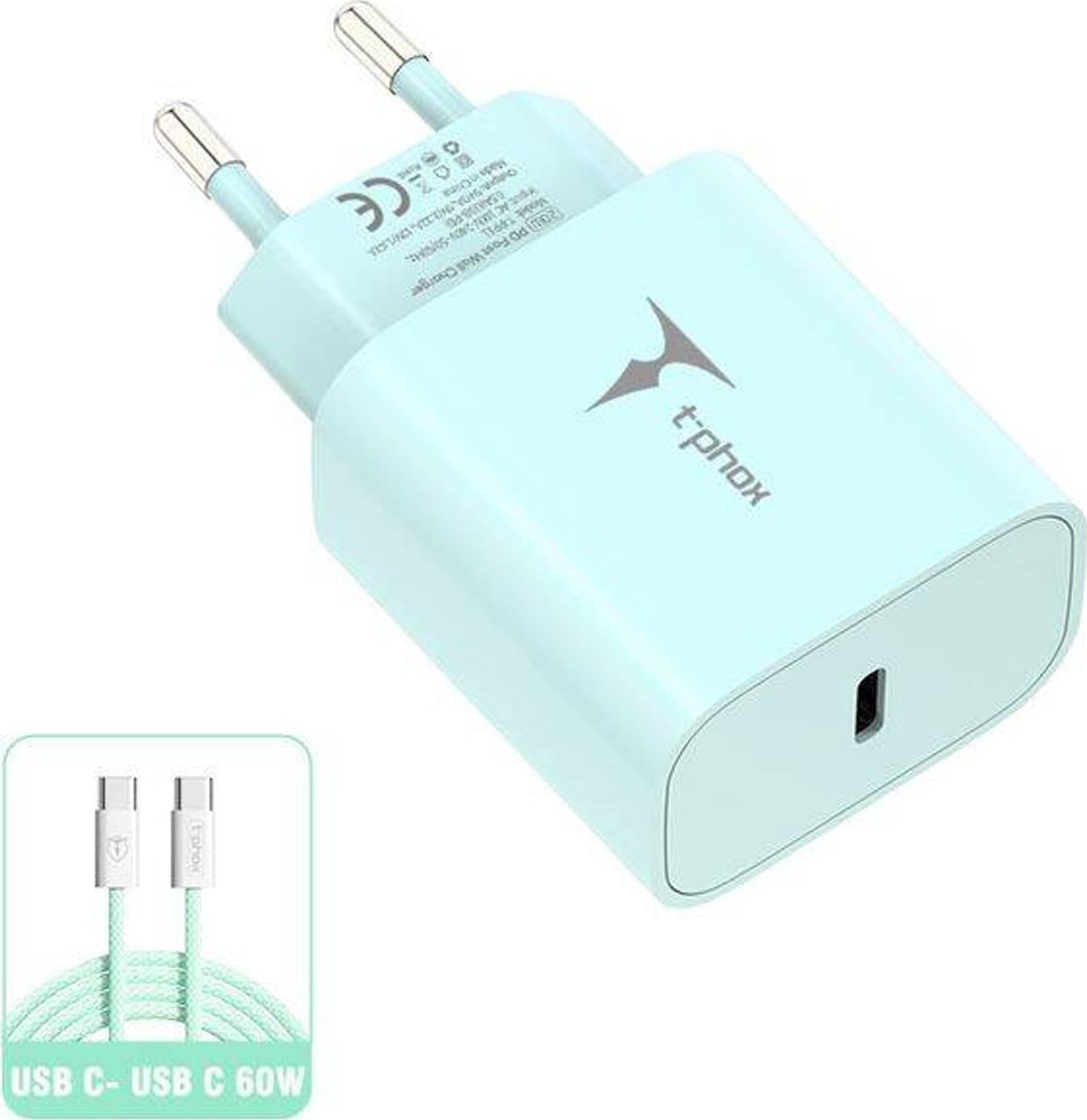 Ładowarka T-Phox ŁAD SIEC T-PHOX MODERATE SERIES T-PP11 20W + KABEL USB-C/USB-C 60W GREEN
