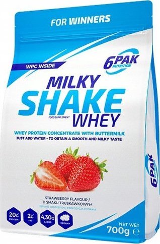 6PAK Nutrition 6PAK Milky Shake Whey 700g białko WPC o smaku truskawkowym - WYSYŁAMY W 24H!