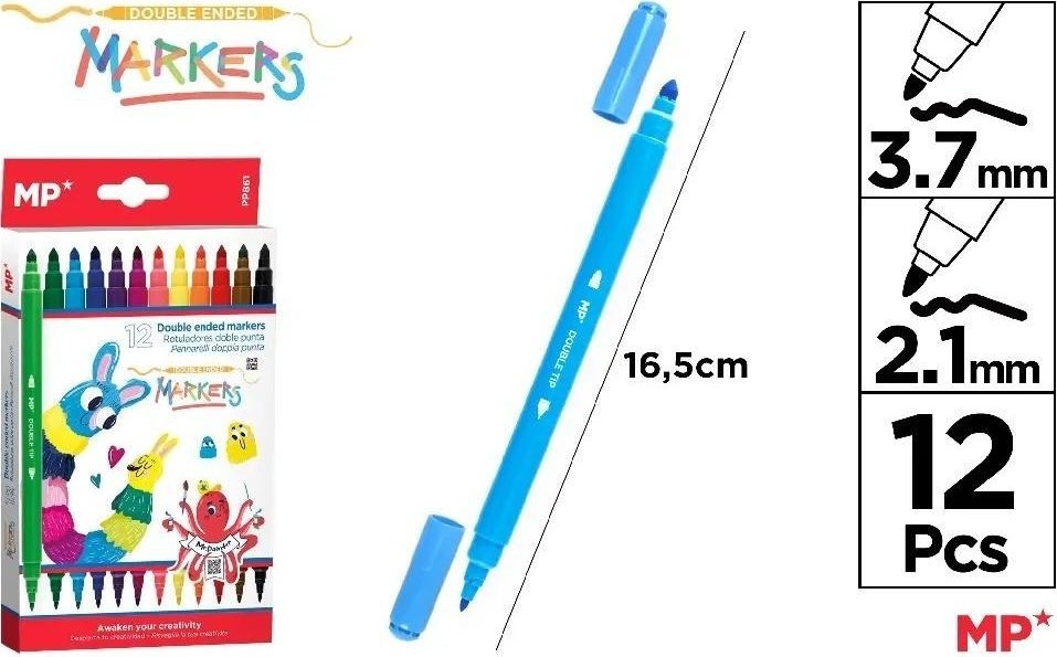 Flamastry dwustronne 12 kolorów EDUKAMP