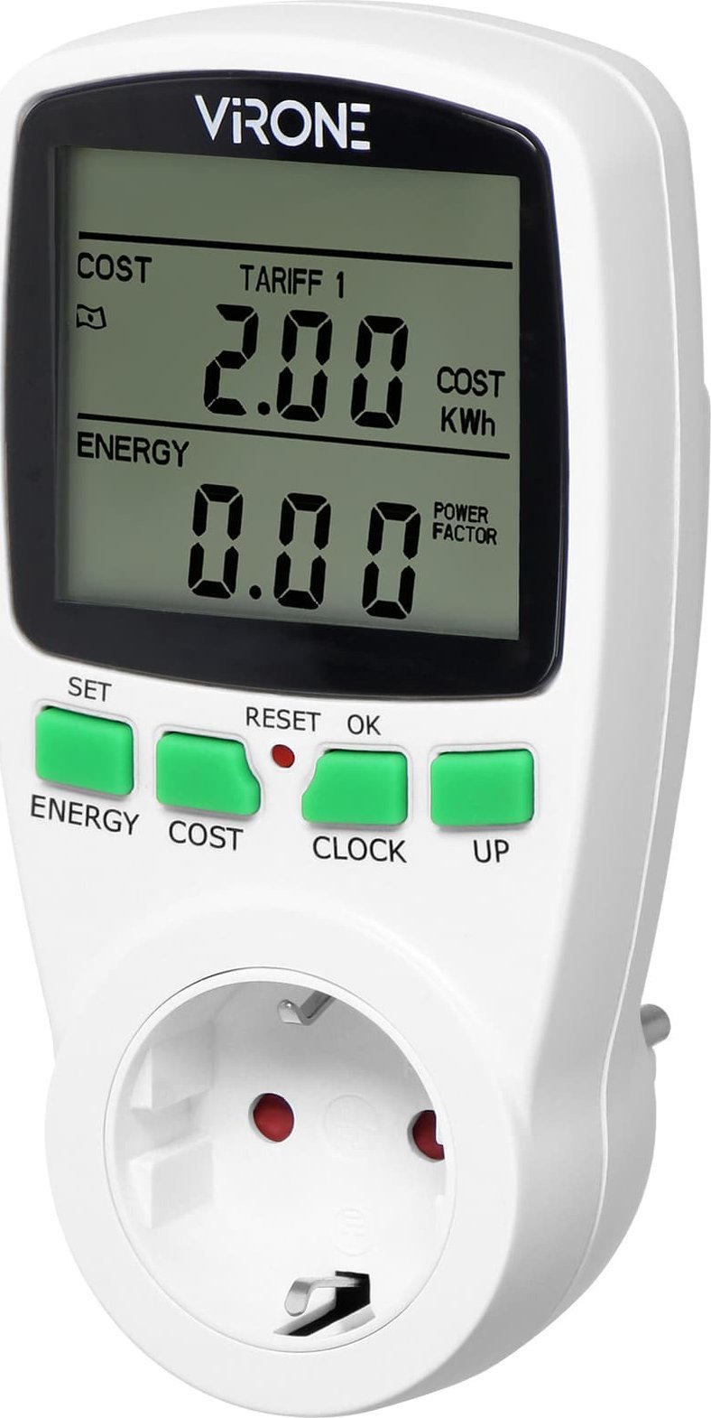 Orno Dwutaryfowy watomierz, kalkulator energii z wyświetlaczem LCD, 2 oddzielne taryfy, wewnętrzny akumulator, wersja Schuko