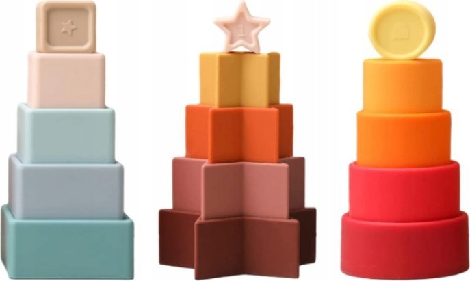 Silikonowe Kolorowe Klocki Sortowanie I Układanie Montessori Wczesna Nauka
