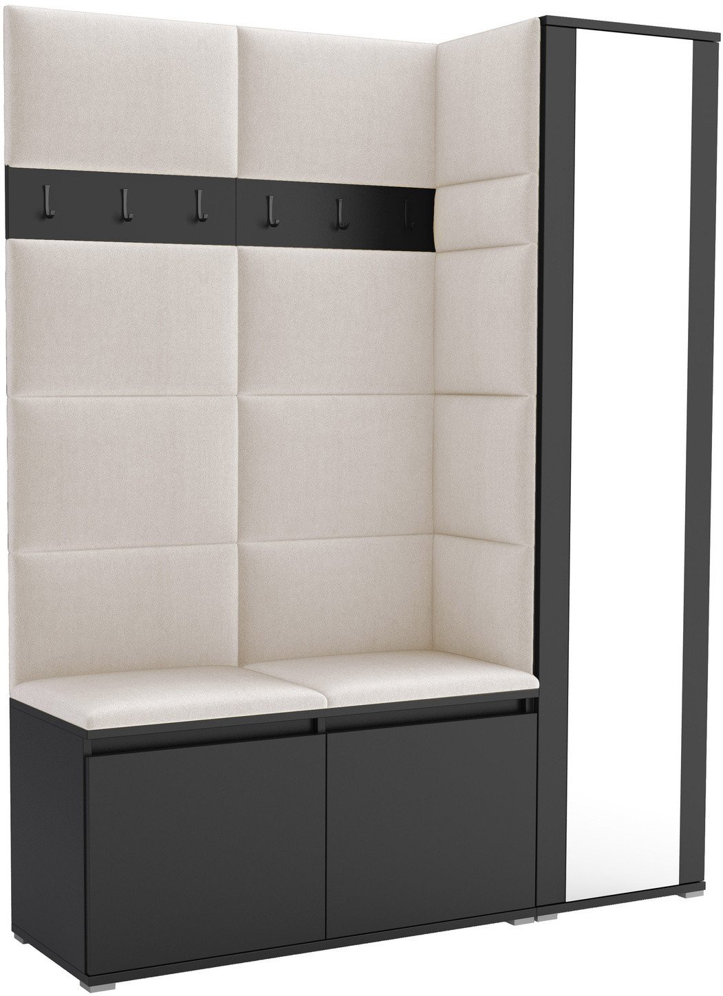 Tapicerowana garderoba Noris VII z lustrem - kolor czarny + tkanina Trinity 01