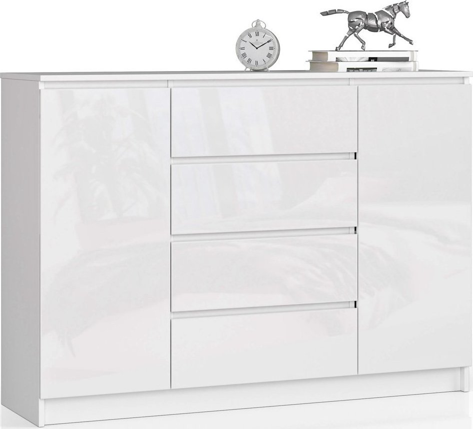 Elior Biała komoda w połysku do salonu - Karius 4X 140cm