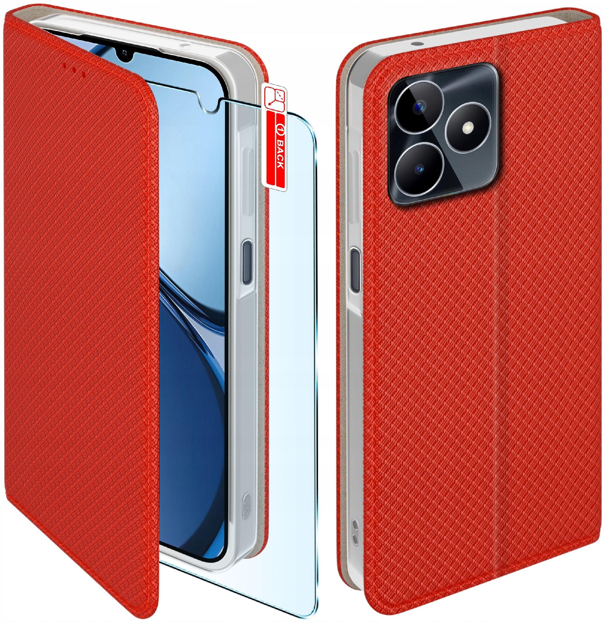 Etui z klapką do Realme C53 | C51|NOTE 50 Zamykane Czerwone Futerał +Szkło
