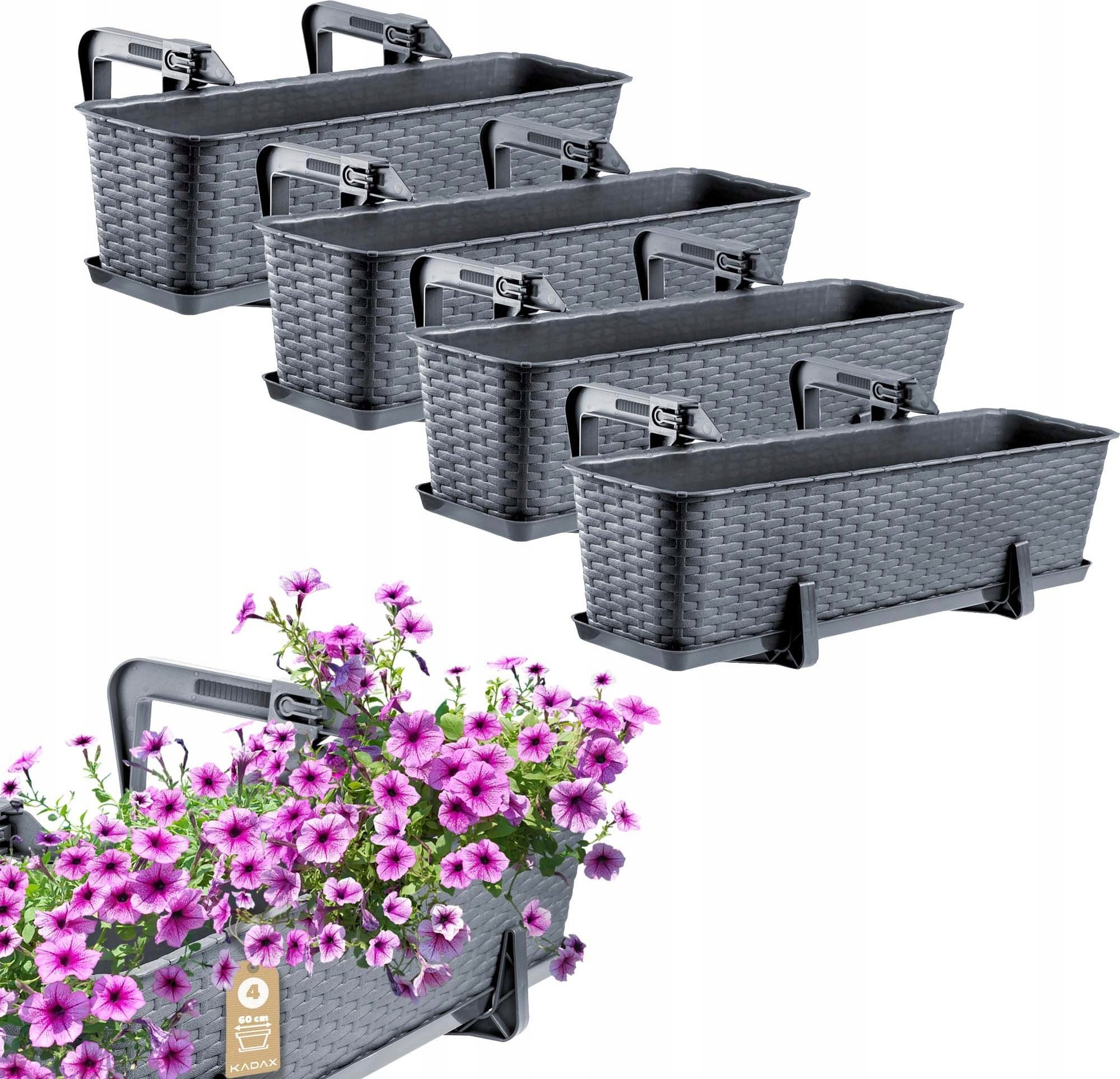 Kadax KADAX 4x Skrzynka Balkonowa Doniczka 60cm Uchwyty