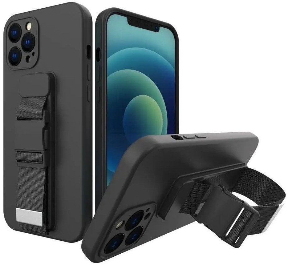 Rope Case silikonowe etui ze smyczą torebka smycz pasek do Xiaomi Redmi 10 czarny