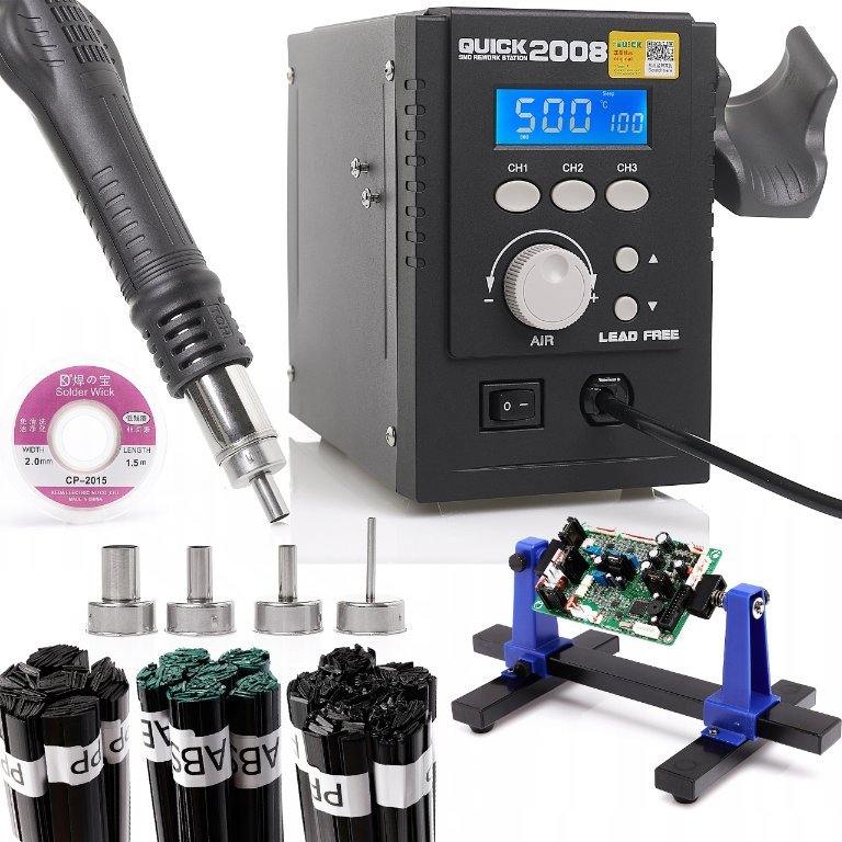Zestaw Stacja Lutownicza Hot-Air Quick 2008 + Uchwyt PCB + Różne Spoiwa