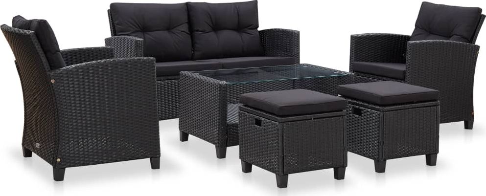 vidaXL 6 częściowy zestaw wypoczynkowy do ogrodu, poduszki, czarny rattan PE (46151)