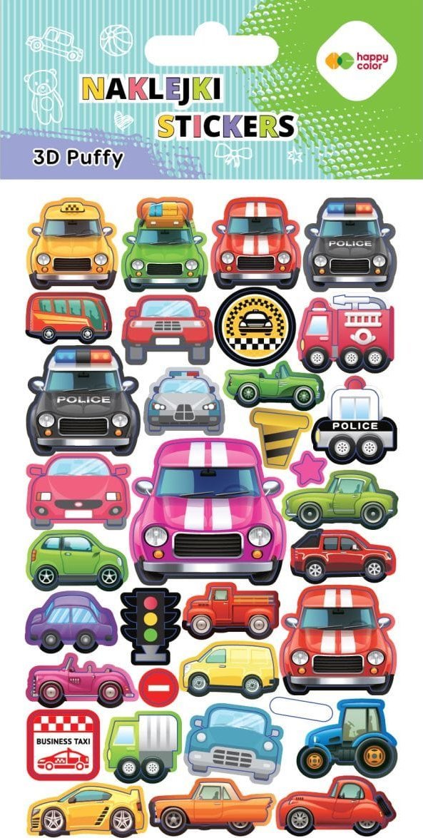 Naklejki 3D PUFFY-Cars, 10x20cm, Happy Color
