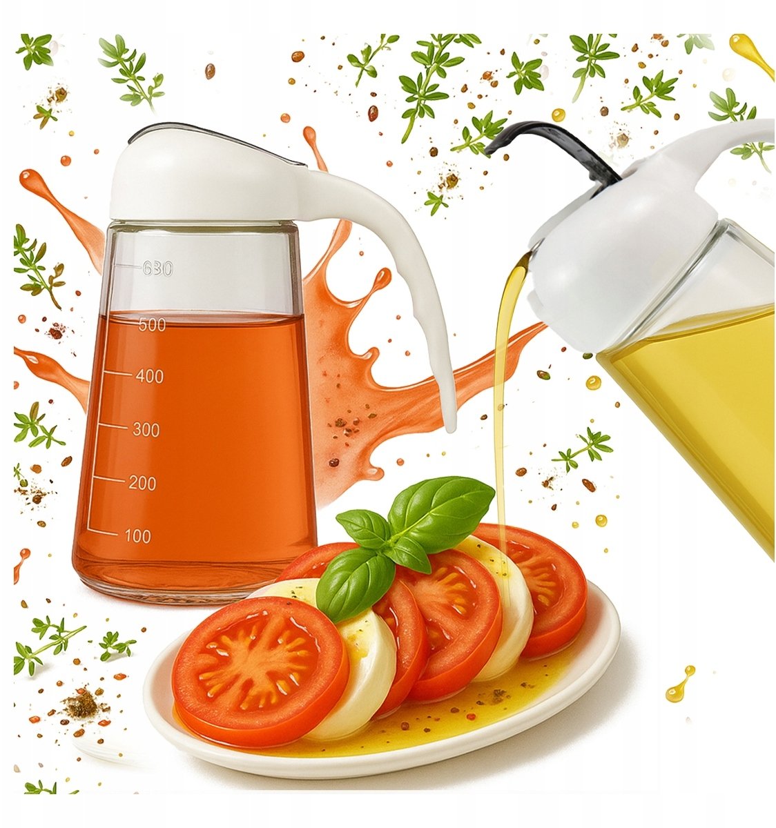 Dozownik Do Oleju Sosu 600 ml z Podziałką i Wygodnym Uchwytem Butelka Oliwa