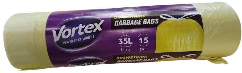 BAGS GARBAG VORTEXDRAWSTR YELO 35L 15PC