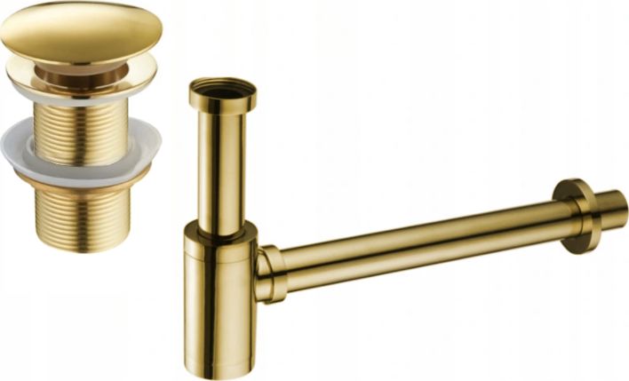 Syfon Mexen Mexen półsyfon umywalkowy okrągły z korkiem klik-klak, bez przelewu, złoty - 7991050-50