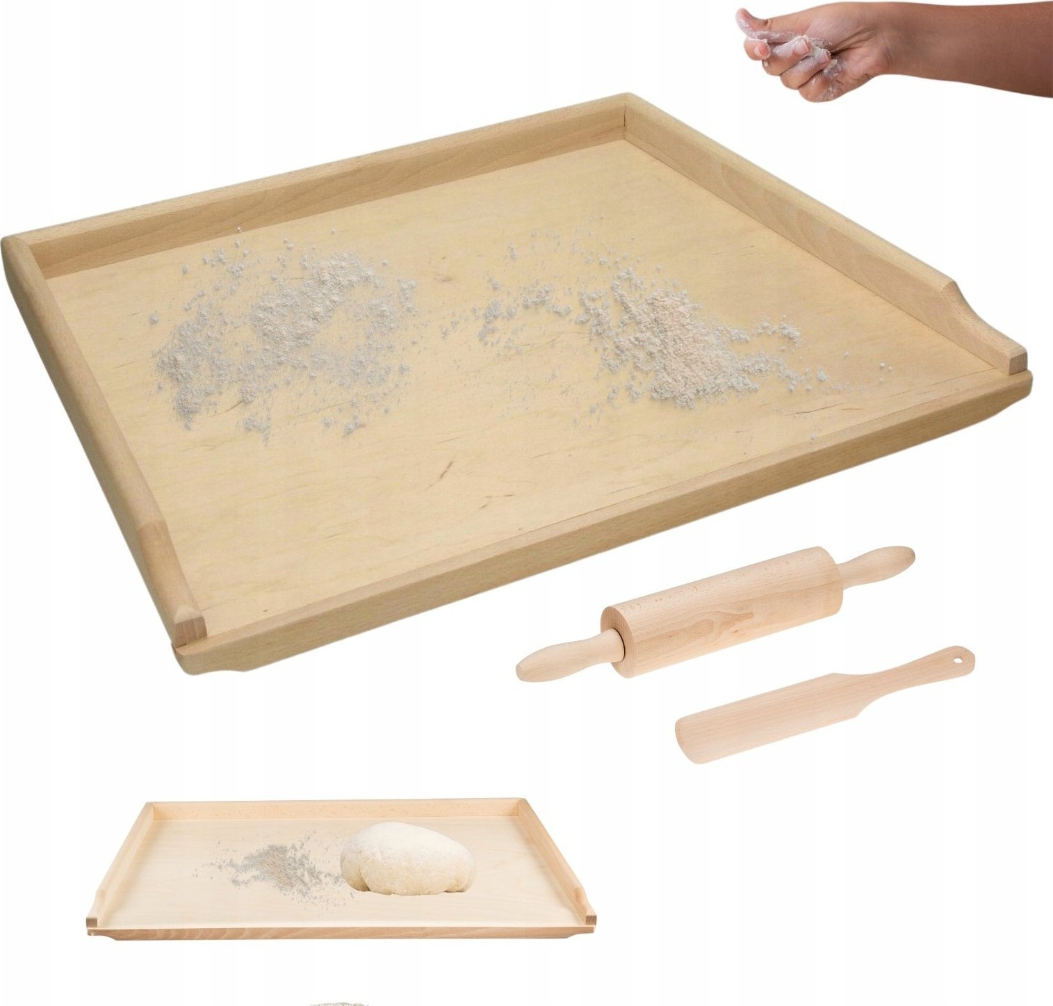 Topfann STOLNICA DREWNIANA 70X50 CM DUŻA XXL JEDNOSTRONNA DESKA + WAŁEK i ŁOPATKA
