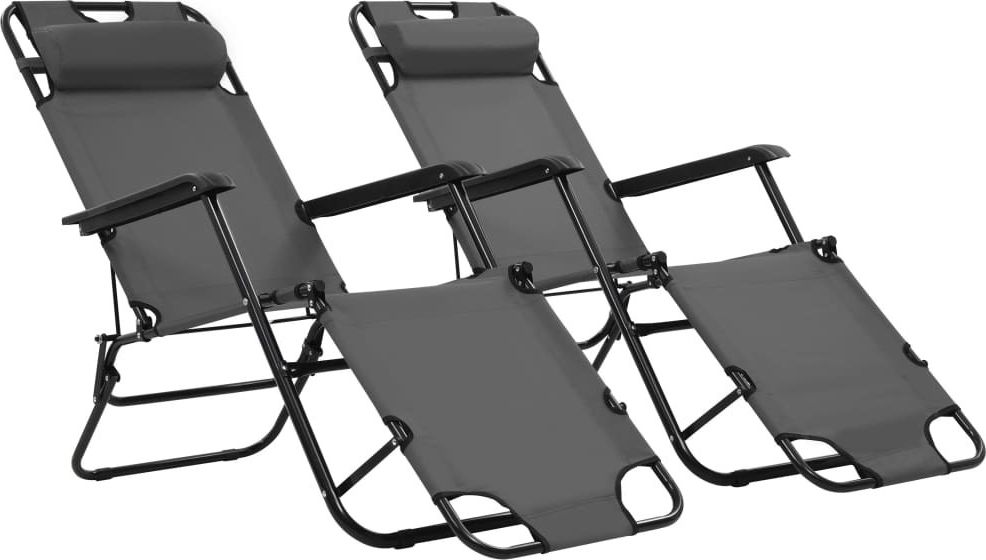 vidaXL składane leżaki z podnóżkiem, 2 sztuki, stalowe, szare (44345)