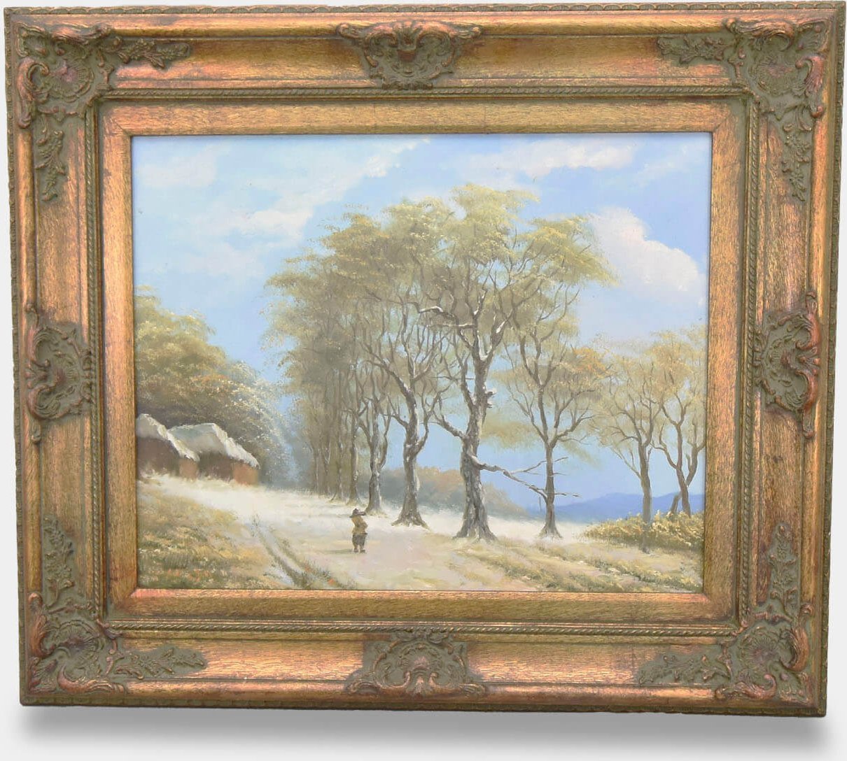 rzezbyzbrazu Obraz Olejny w Złotej Ramie Dom Wśród Topoli