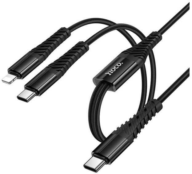 Kabel USB Hoco Kabel 2w1 USB C do USB C+Lightnig 1 m X123 czarny