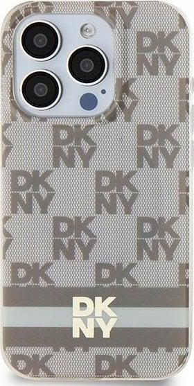 DKNY DKHMP14SHCPTSE iPhone 14 / 15 / 13 6.1" beżowy/beige hardcase IML Checkered Mono Pattern & Printed Stripes MagSafe