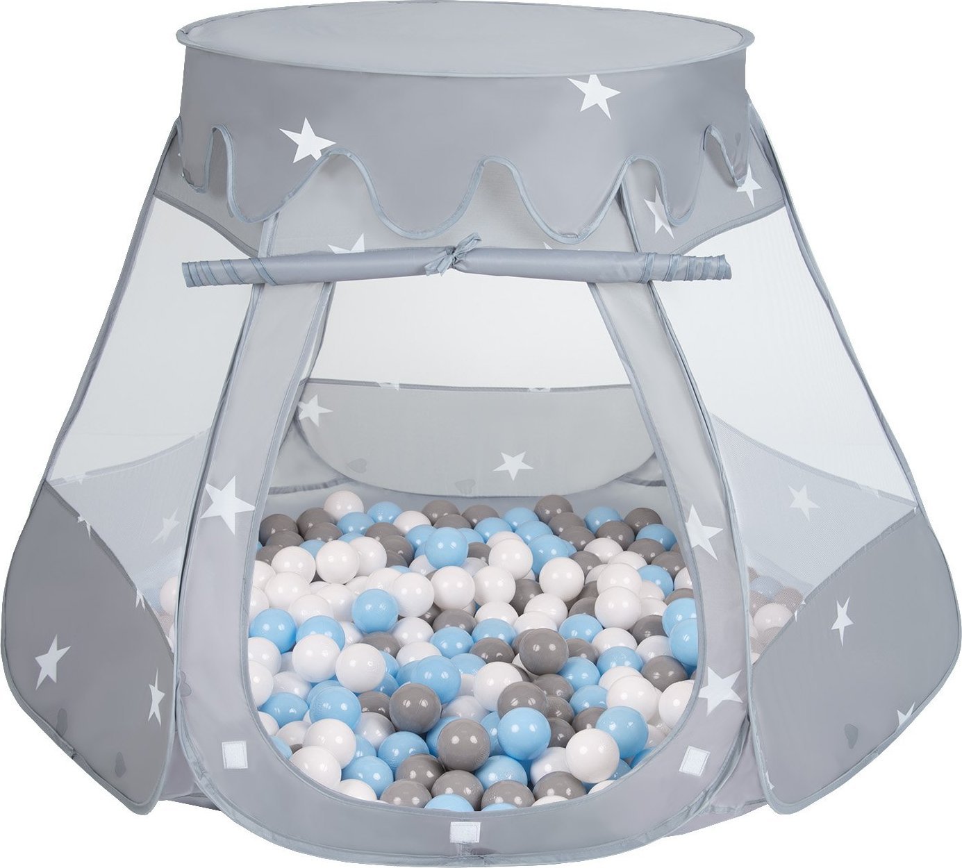 Selonis Selonis Namiot zamek NZ-100X z piłeczkami 6cm szary: szary-biały-babyblue 105x90cm/600piłek Zabawka namiot dla dzieci