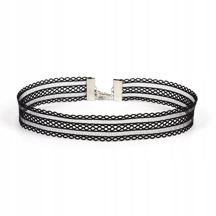 CHOKER Koronkowy Haft Czarny NASZYJNIK Gothic CH09