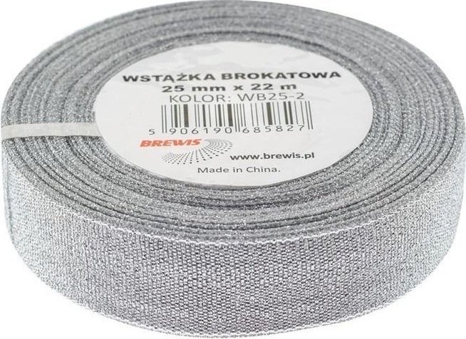 BREWIS Wstążka brokatowa srebrna 25mmx22m