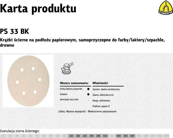 Klingspor KRĄŻEK ŚCIER.CZEP.PS33BK OTW.FI=150 GR.150(45543F) OP.100SZT