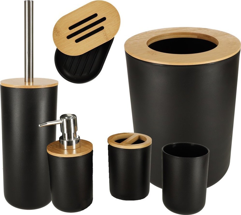 Zestaw łazienkowy szczotka dozownik komplet 6 elementów czarny