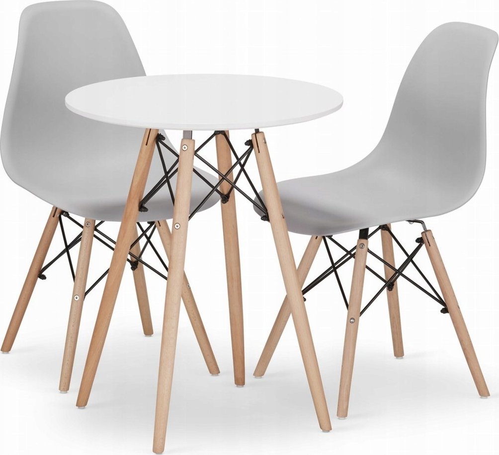 Leobert Zestaw stół okrągły TODI 60 biały + 2 krzesła OSAKA szare