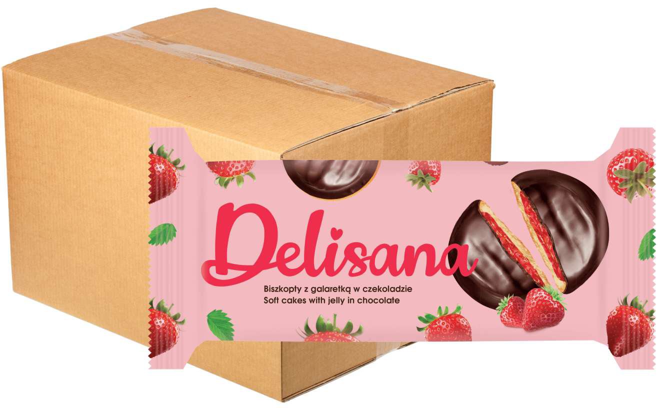 Delisana Ciastka z truskawkową galaretką 135g x 28 sztuk